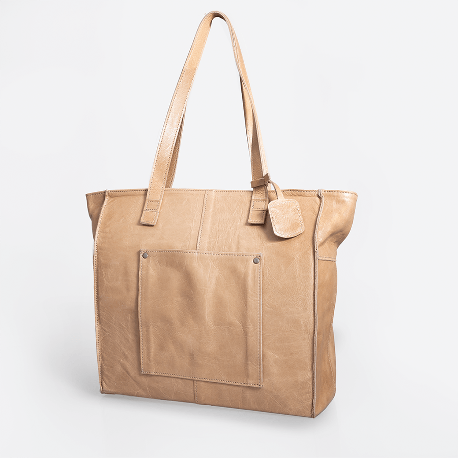 Tote Travel Zipper Handbag | Leather Hazelnut Leather Handbag by Thandana
