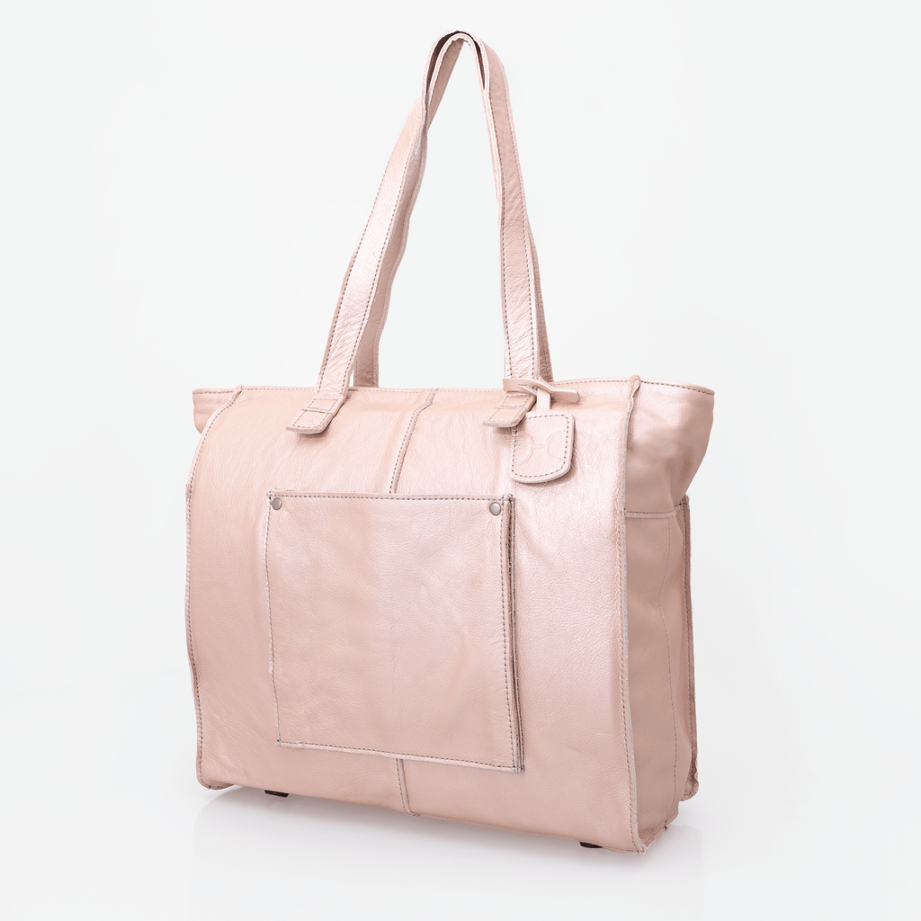Tote Travel Zipper Handbag | Leather Rose Gold Leather Handbag by Thandana