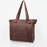 Tote Travel Zipper Handbag | Leather Tobac Leather Handbag by Thandana
