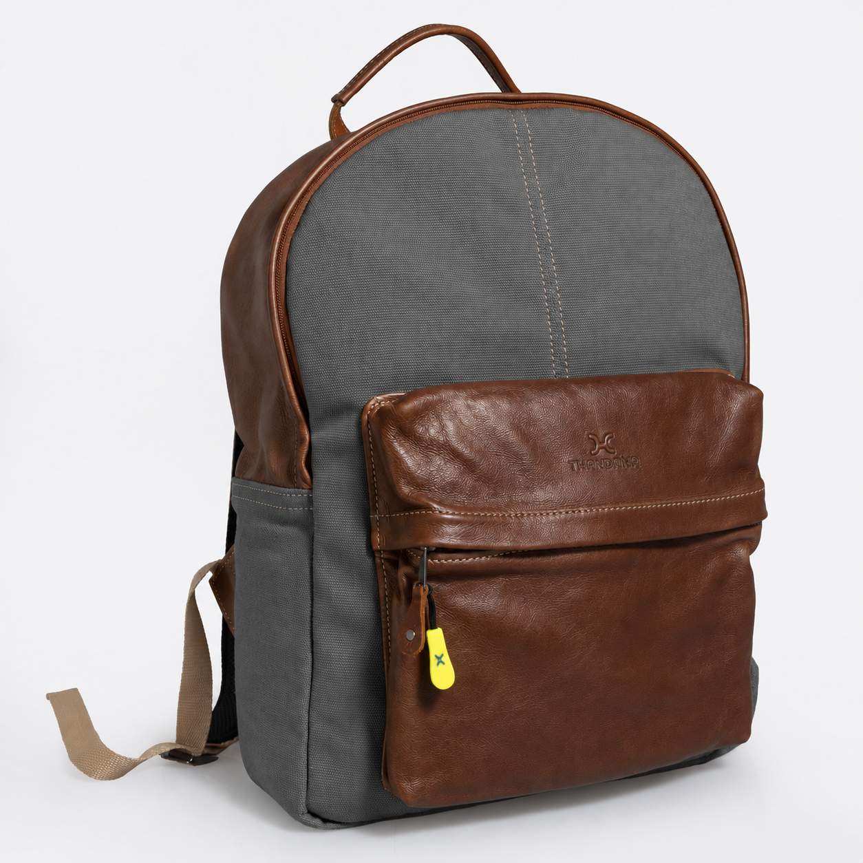 Travel Canvas Backpack | Wax Canvas with Genuine Leather Charcoal Canvas with Tobac Leather Travel Canvas Backpack