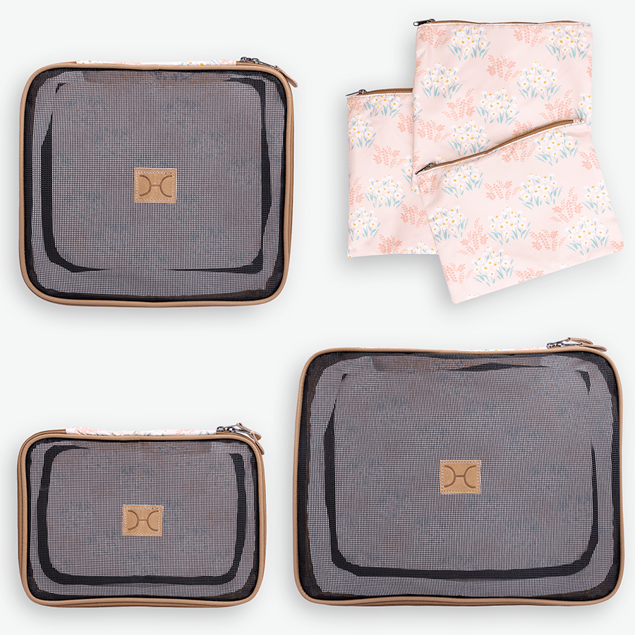 Travel Luggage Organizer Pods 6 piece set | Crazy Daisy Blush - Thandana UK