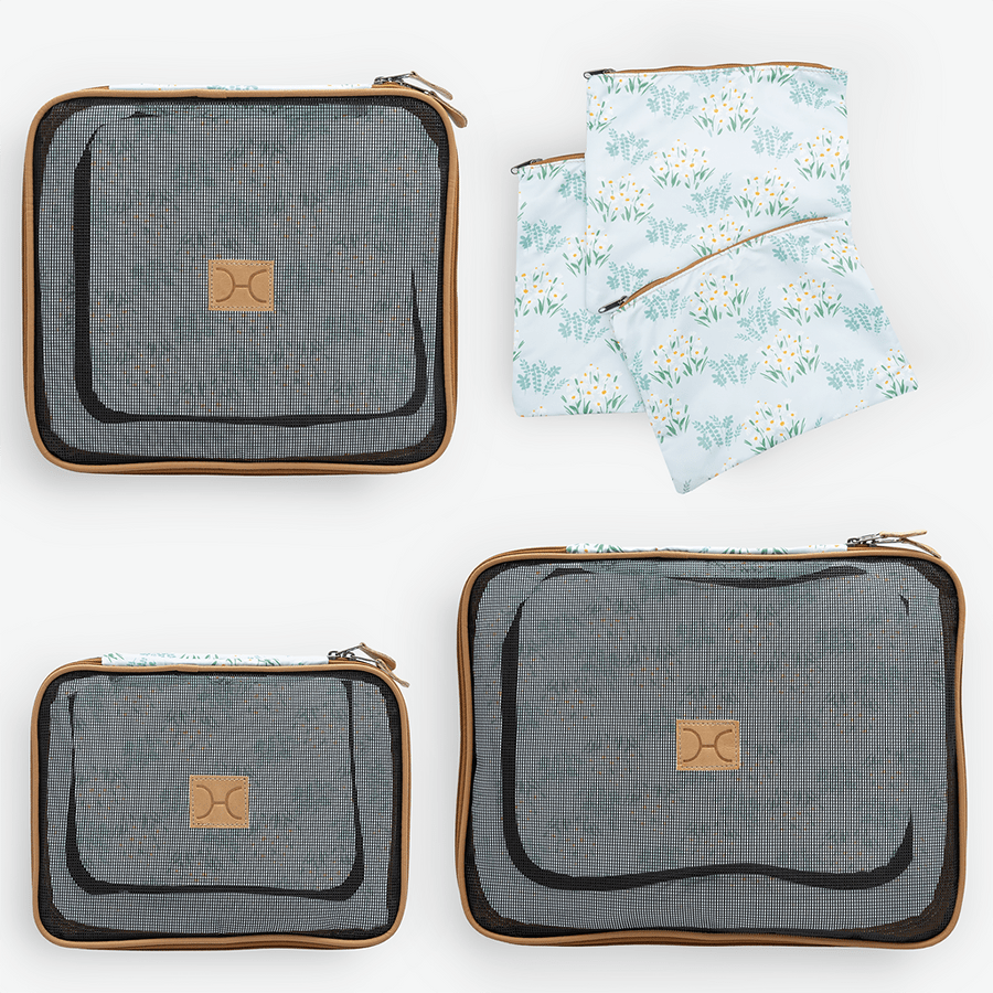Travel Luggage Organizer Pods 6 piece set | Crazy Daisy Sage - Thandana UK
