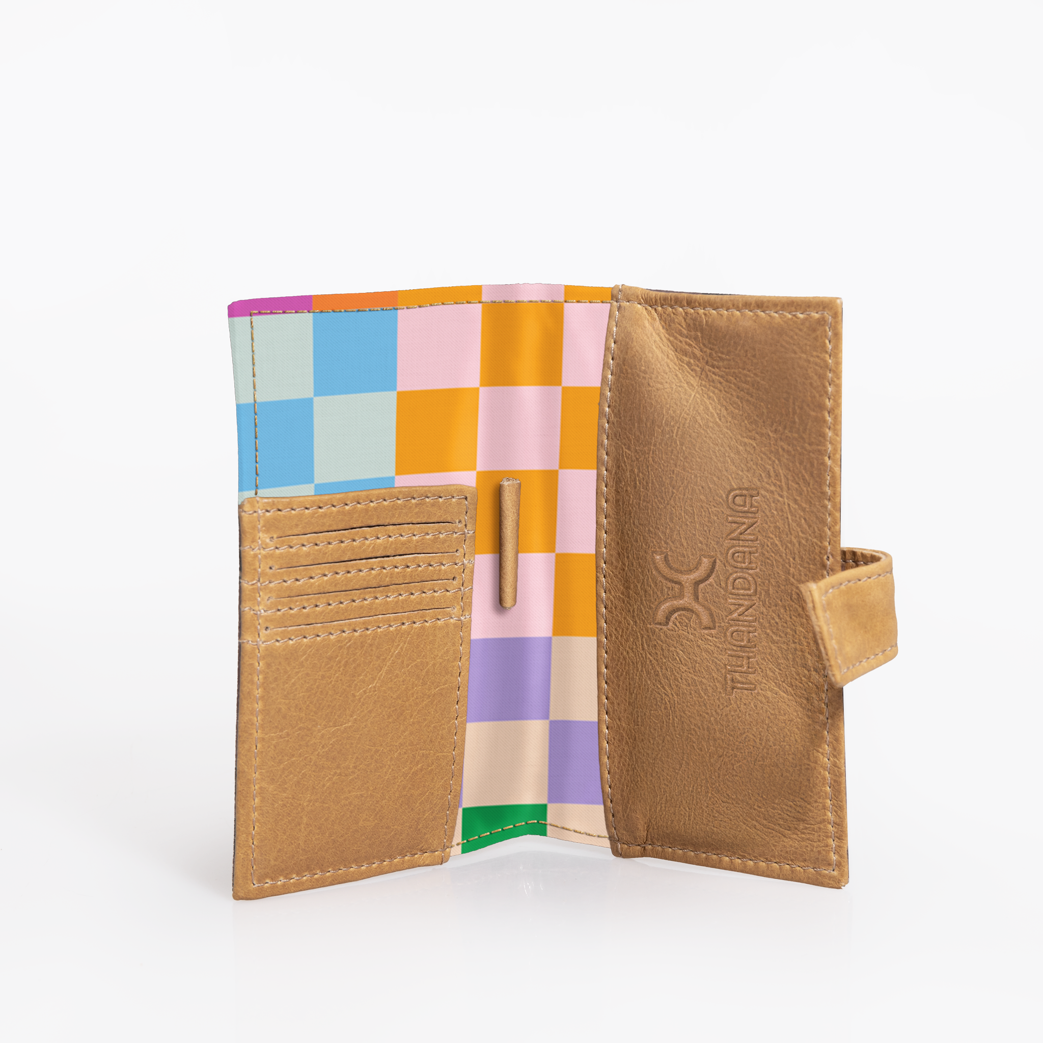 Travel Mini Wallet | Laminated Fabric with Genuine Leather Checker - Preppy Travel Mini Wallet by Thandana