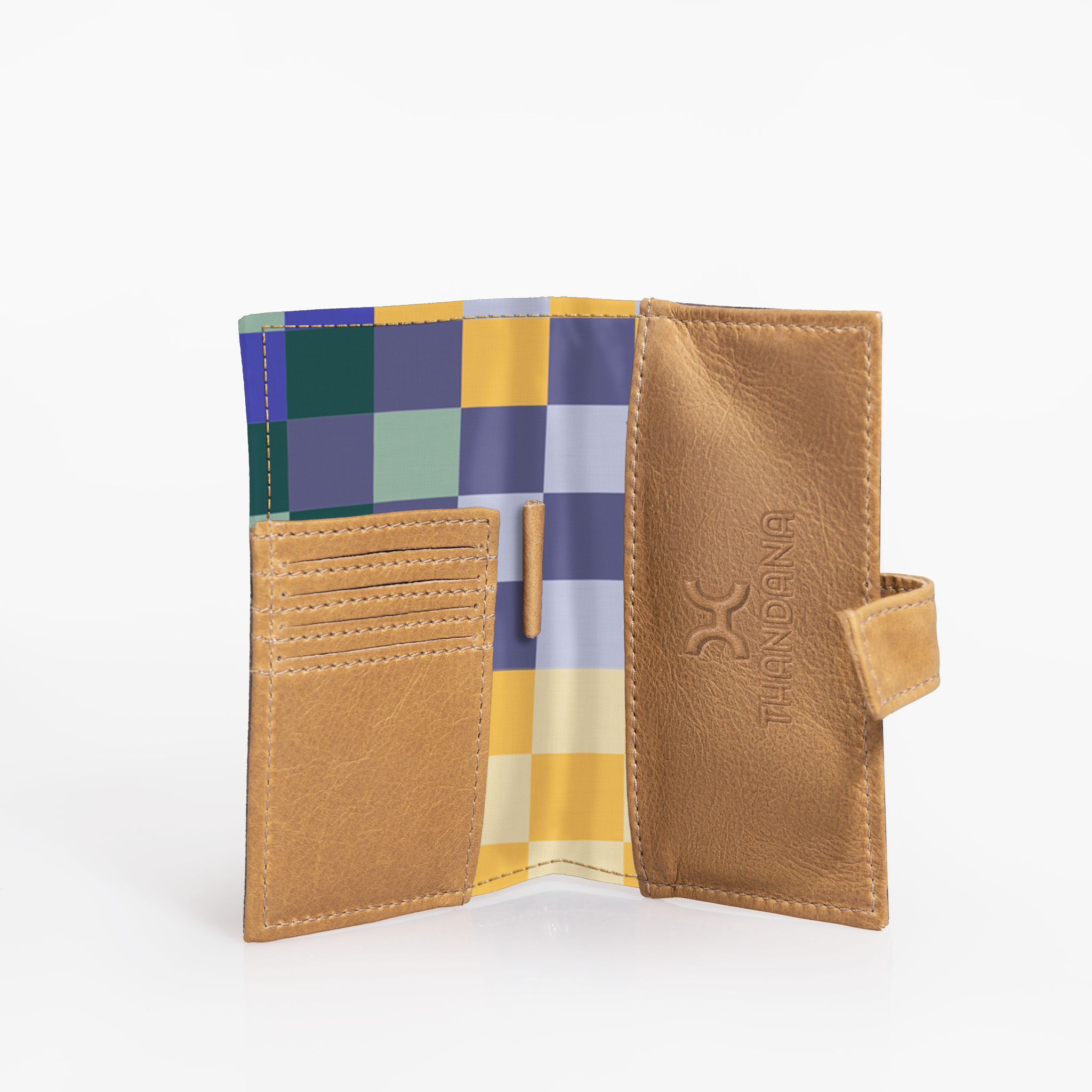 Travel Mini Wallet | Laminated Fabric with Genuine Leather Checker - Jet Travel Mini Wallet by Thandana