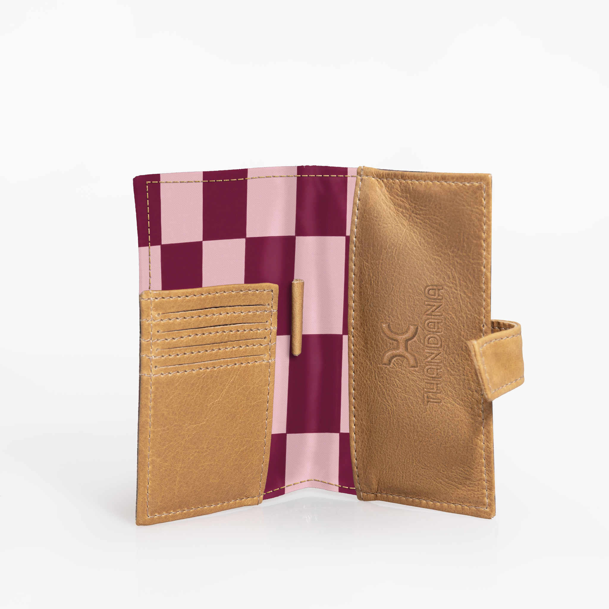 Travel Mini Wallet | Laminated Fabric with Genuine Leather Checkmate - Cherry Travel Mini Wallet by Thandana