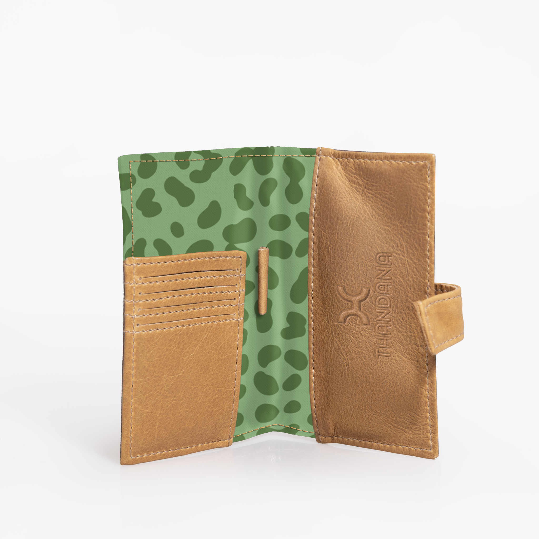 Travel Mini Wallet | Laminated Fabric with Genuine Leather | Corporate Cheetah - Olive Travel Mini Wallet by Thandana