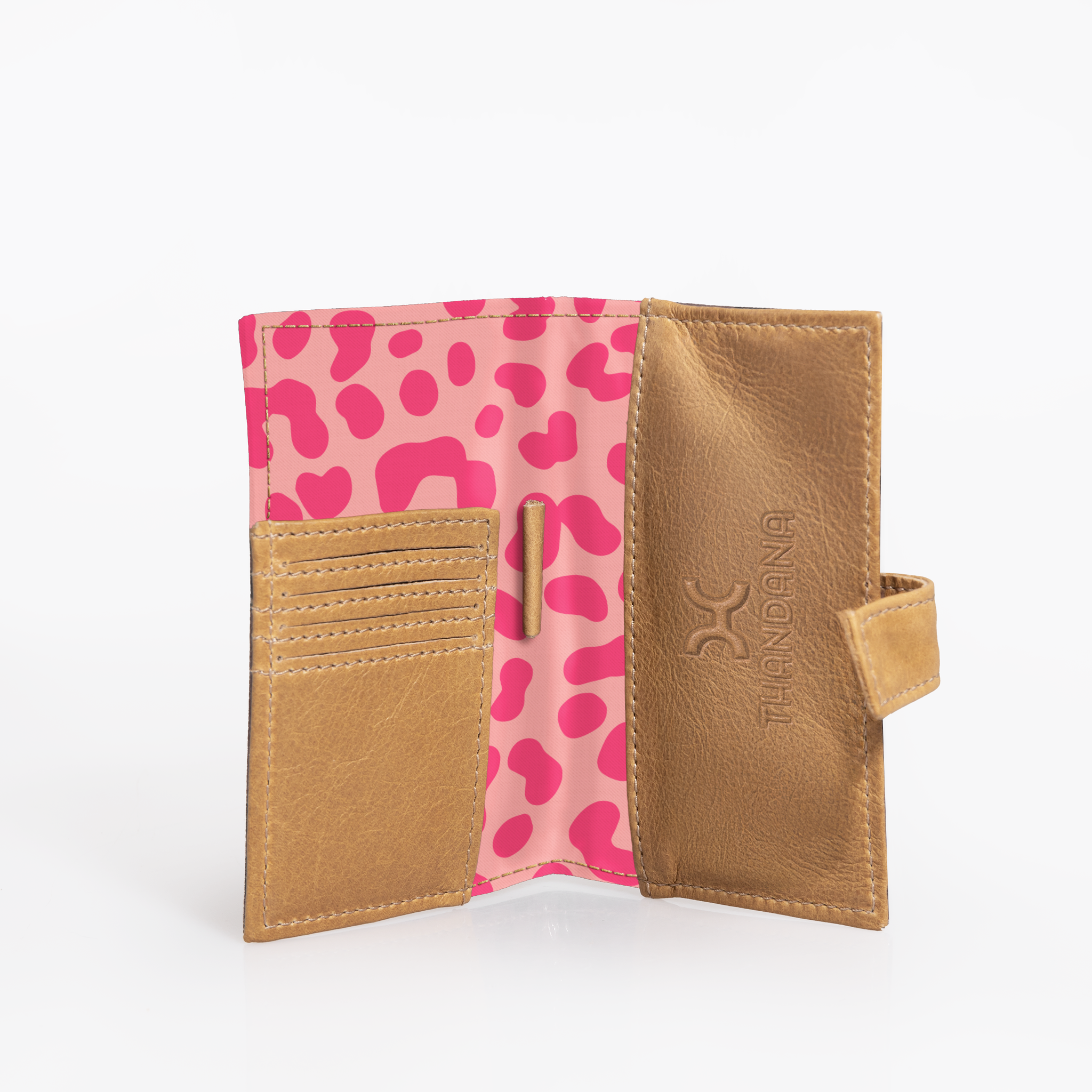 Travel Mini Wallet | Laminated Fabric with Genuine Leather | Corporate Cheetah - Pink Travel Mini Wallet by Thandana