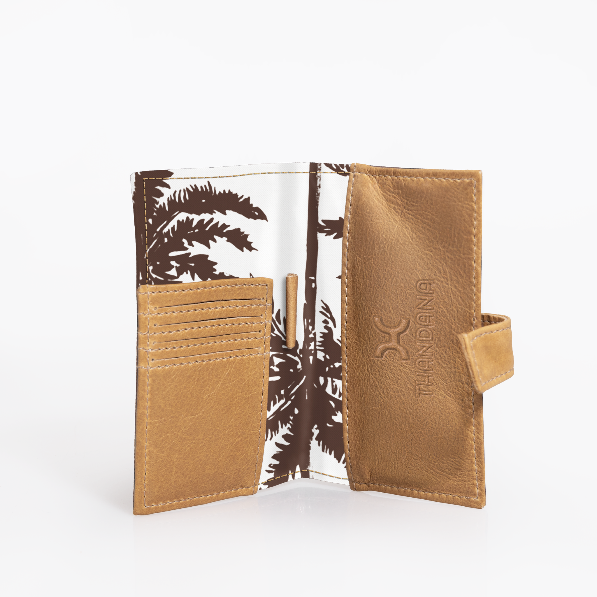 Travel Mini Wallet | Laminated Fabric with Genuine Leather | Corporate Palm - Neutral Travel Mini Wallet by Thandana