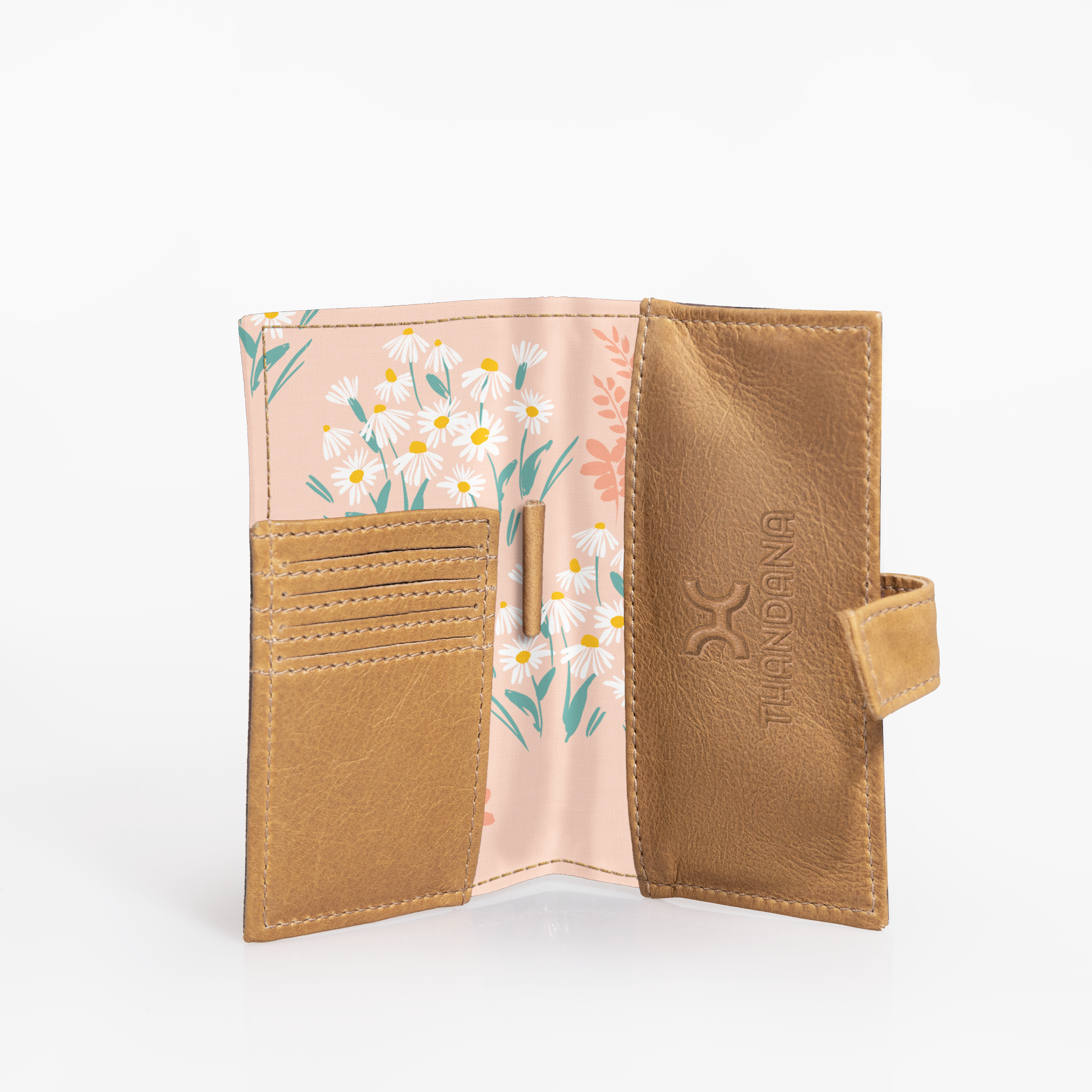 Travel Mini Wallet | Laminated Fabric with Genuine Leather Crazy Daisy - Blush Travel Mini Wallet by Thandana