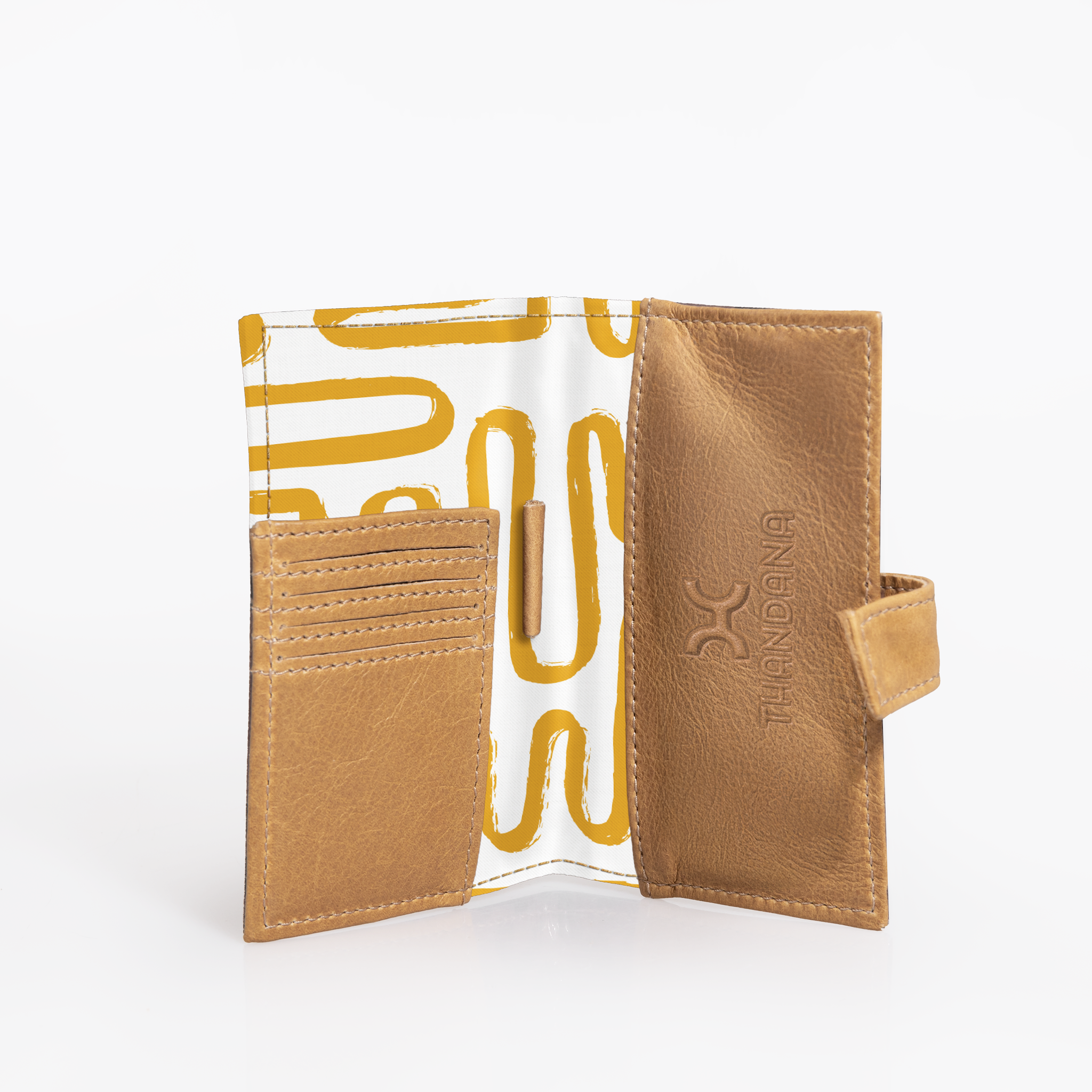 Travel Mini Wallet | Laminated Fabric with Genuine Leather Geo - Sand Travel Mini Wallet by Thandana