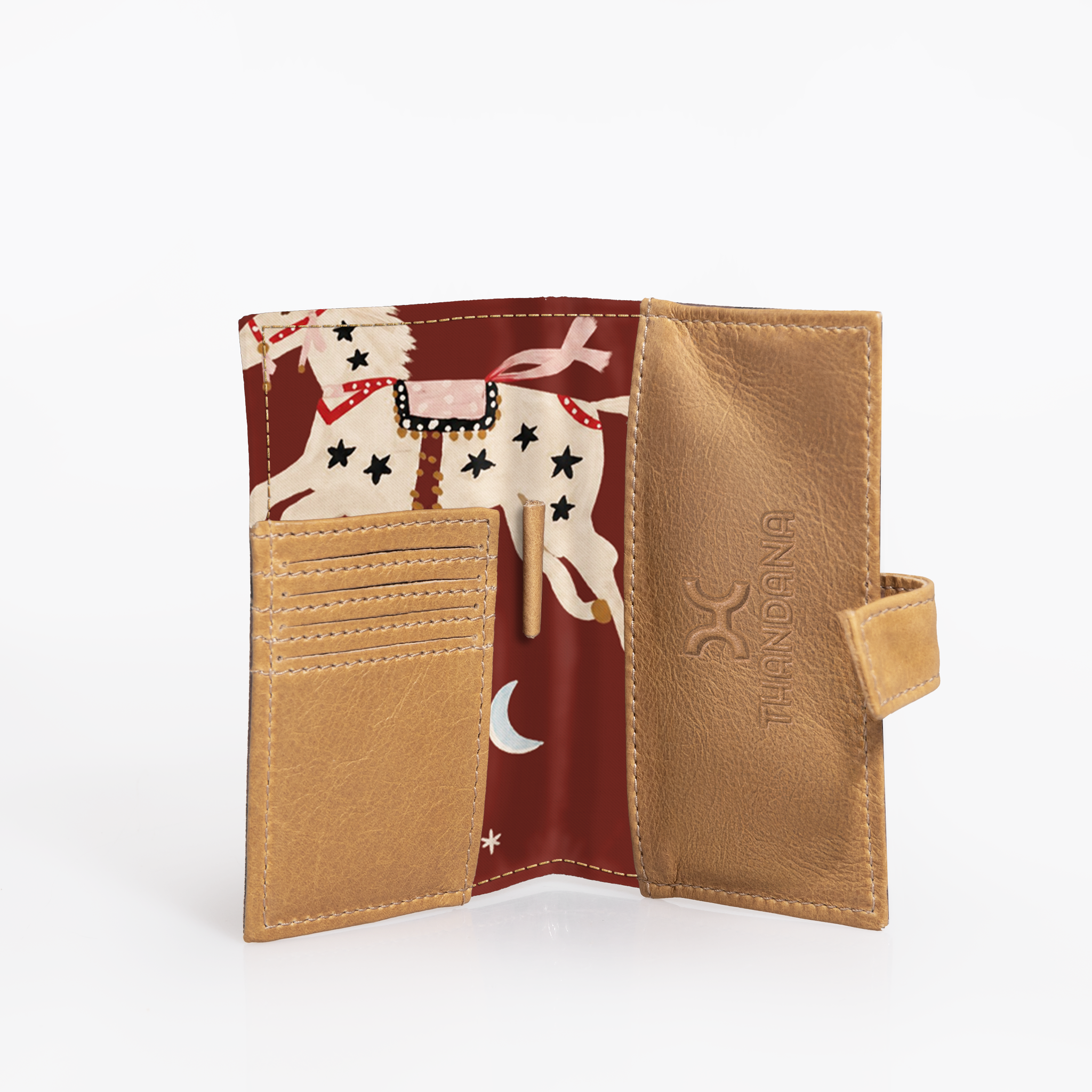 Travel Mini Wallet | Laminated Fabric with Genuine Leather Midnight Pony - Cherry Travel Mini Wallet by Thandana