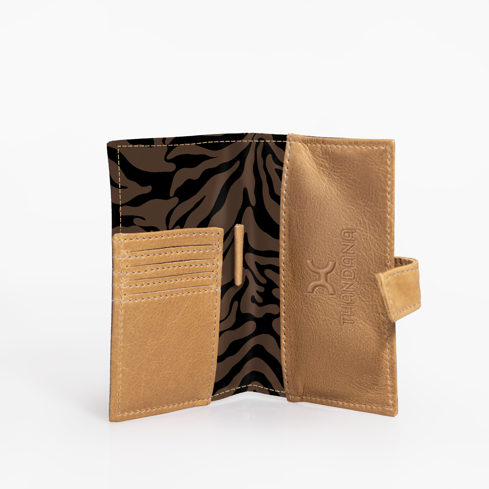 Travel Mini Wallet | Laminated Fabric with Genuine Leather Nomad Stripe - Coffee Travel Mini Wallet by Thandana