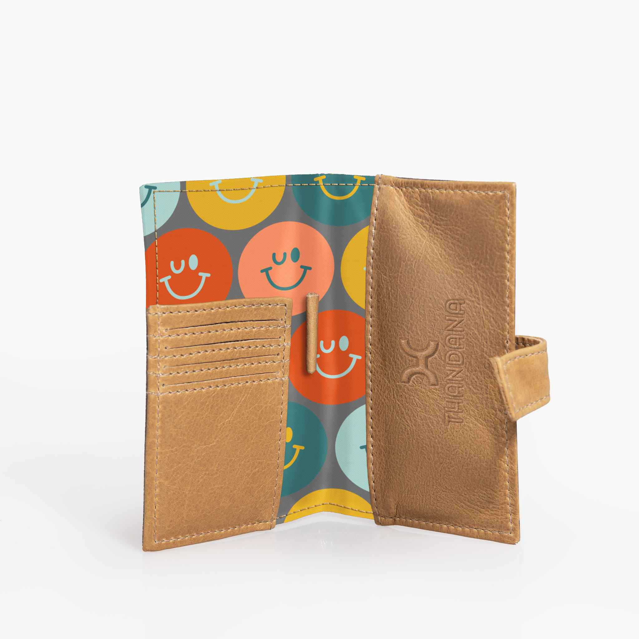 Travel Mini Wallet | Laminated Fabric with Genuine Leather Smiley - Jet Travel Mini Wallet by Thandana