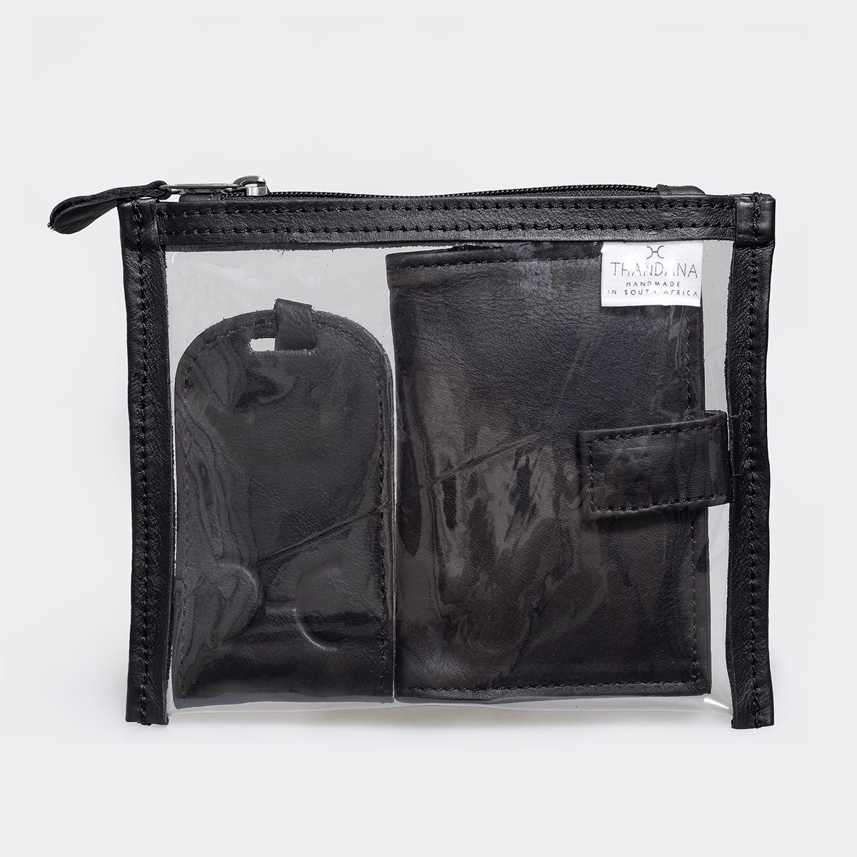 Travel Set | Genuine Leather Black Leather Travel Set by Thandana