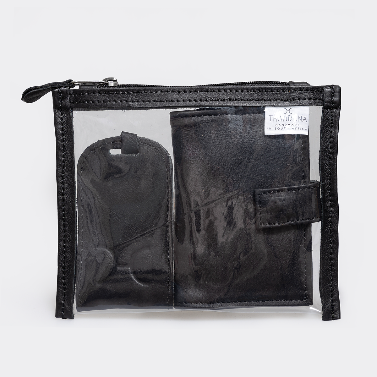 Travel Set | Genuine Leather | Corporate Black Leather Pouch by Thandana