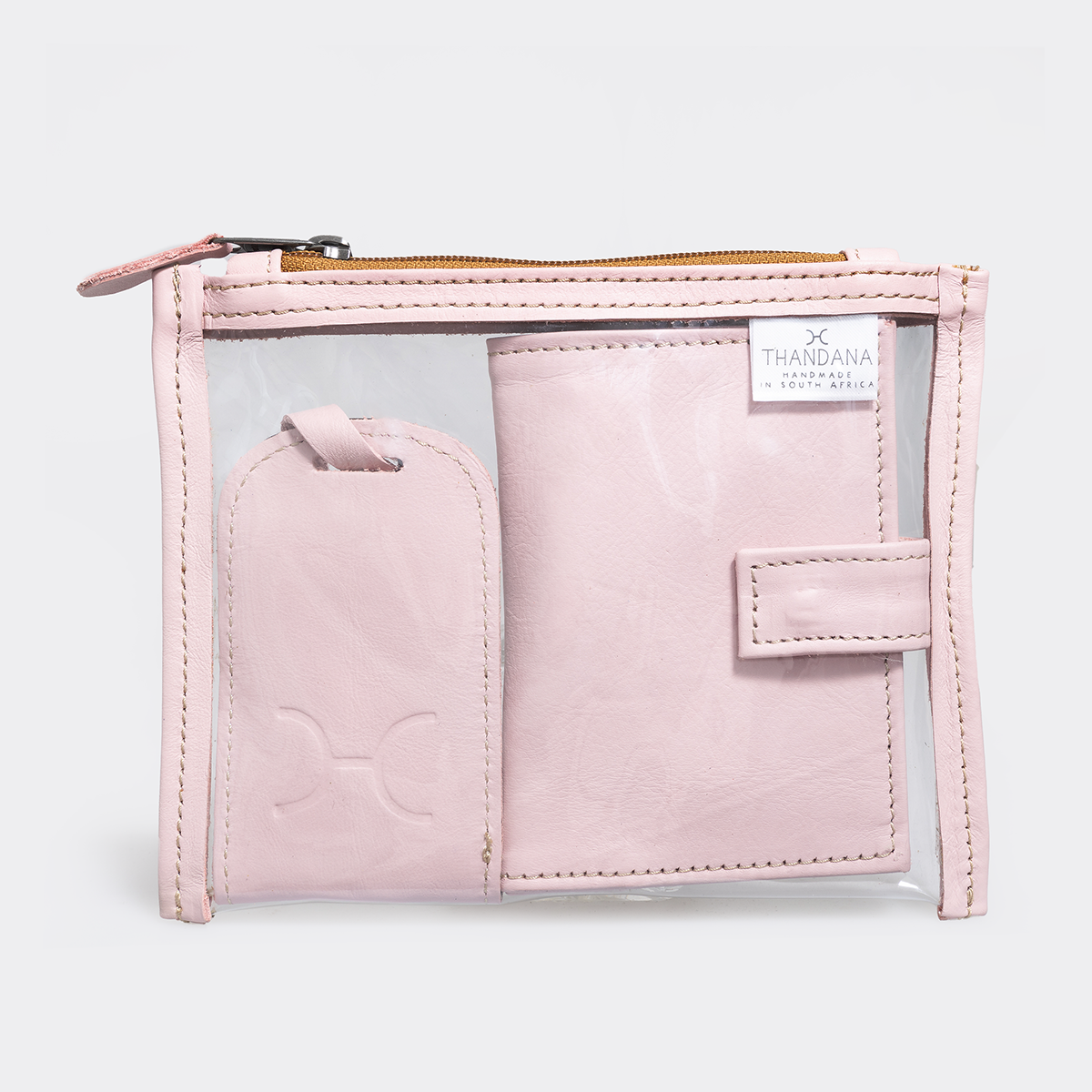 Travel Set | Genuine Leather | Corporate Blush Leather Pouch by Thandana
