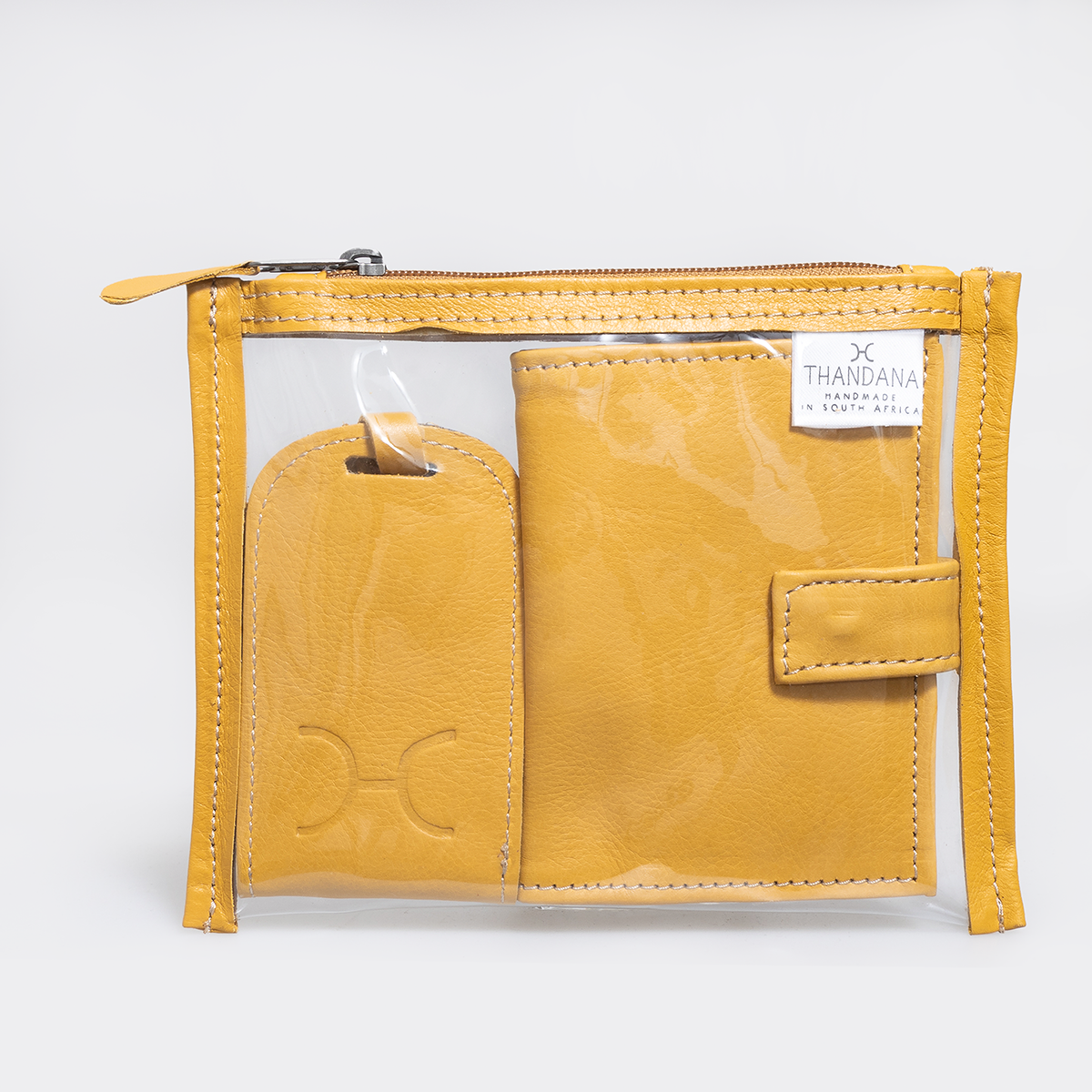 Travel Set | Genuine Leather | Corporate Mustard Leather Pouch by Thandana