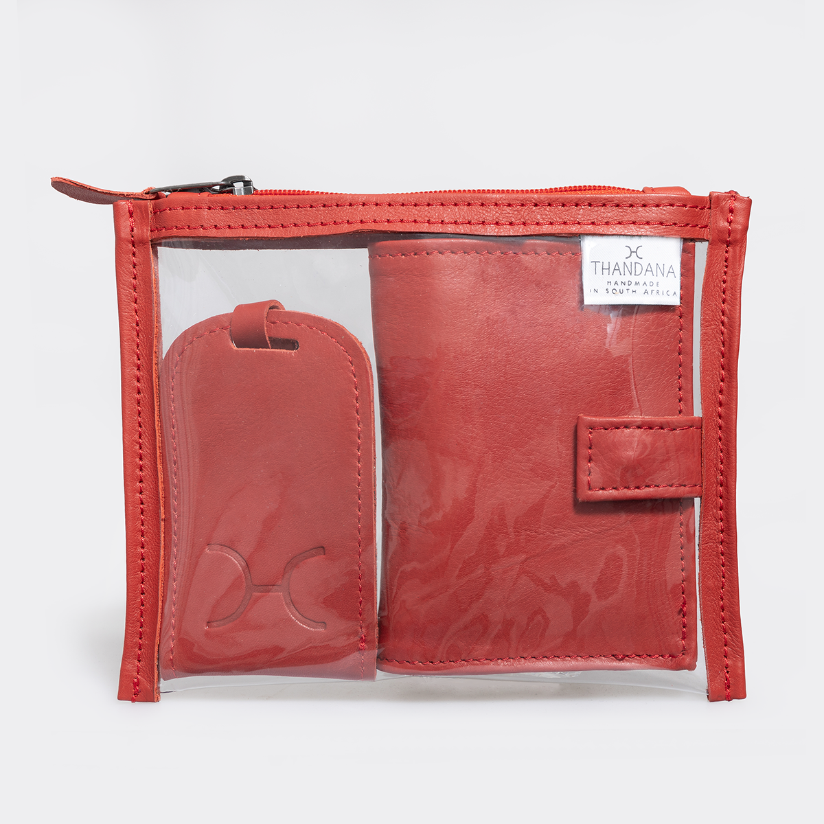Travel Set | Genuine Leather | Corporate Red Leather Pouch by Thandana