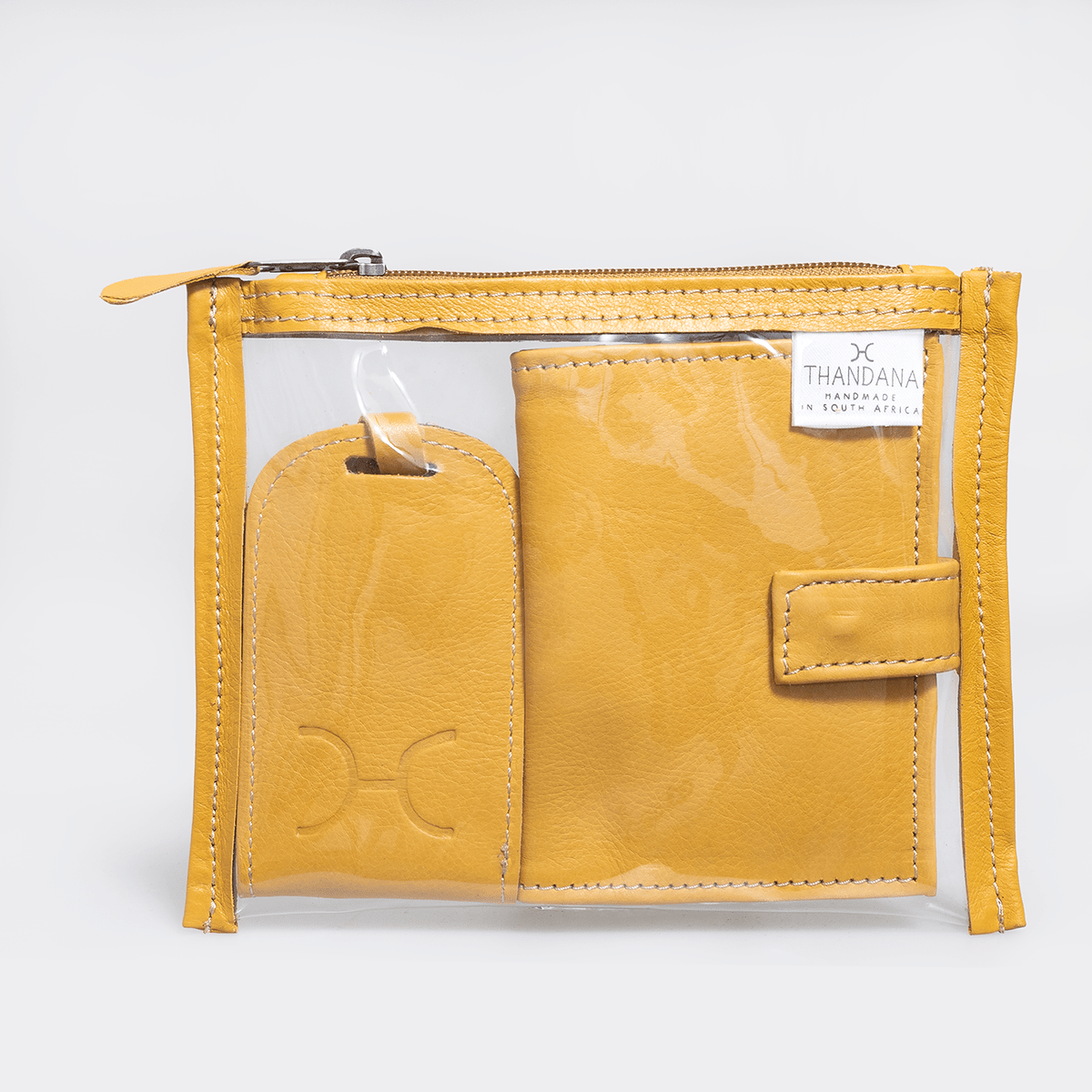 Travel Set | Genuine Leather Mustard Leather Travel Set by Thandana