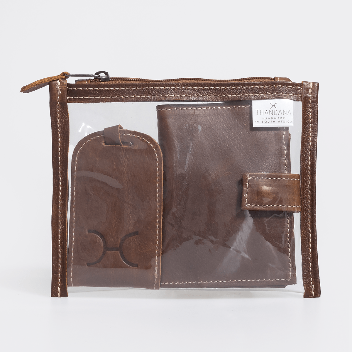 Travel Set | Genuine Leather Tobac Leather Travel Set by Thandana