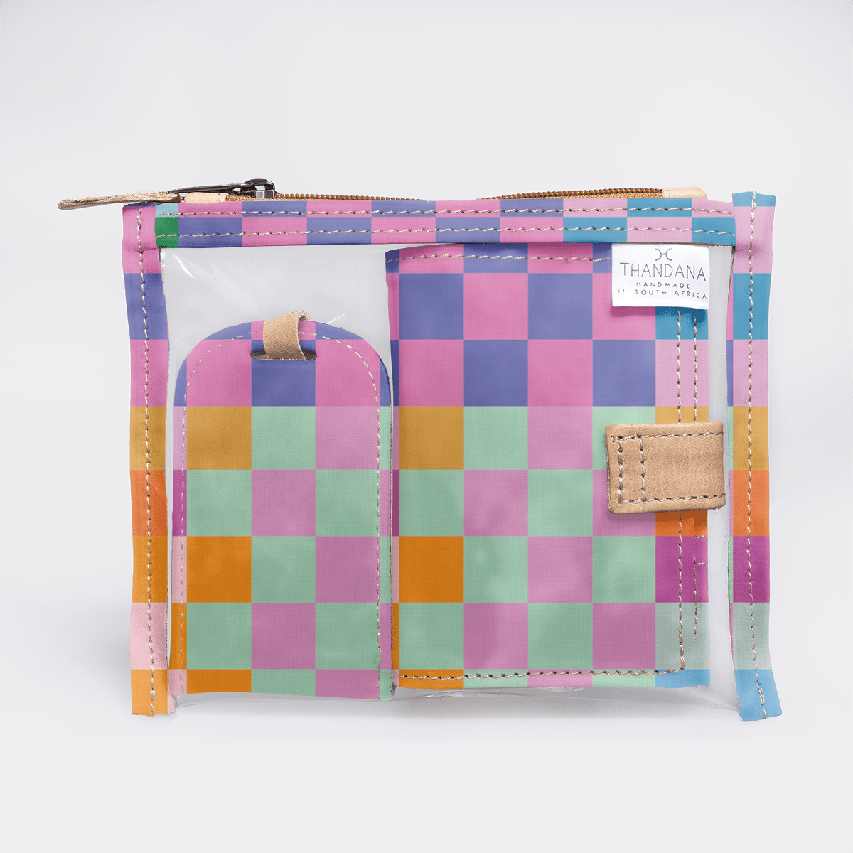 Travel Set | Laminated Fabric with Genuine Leather Checker - Preppy Travel by Thandana