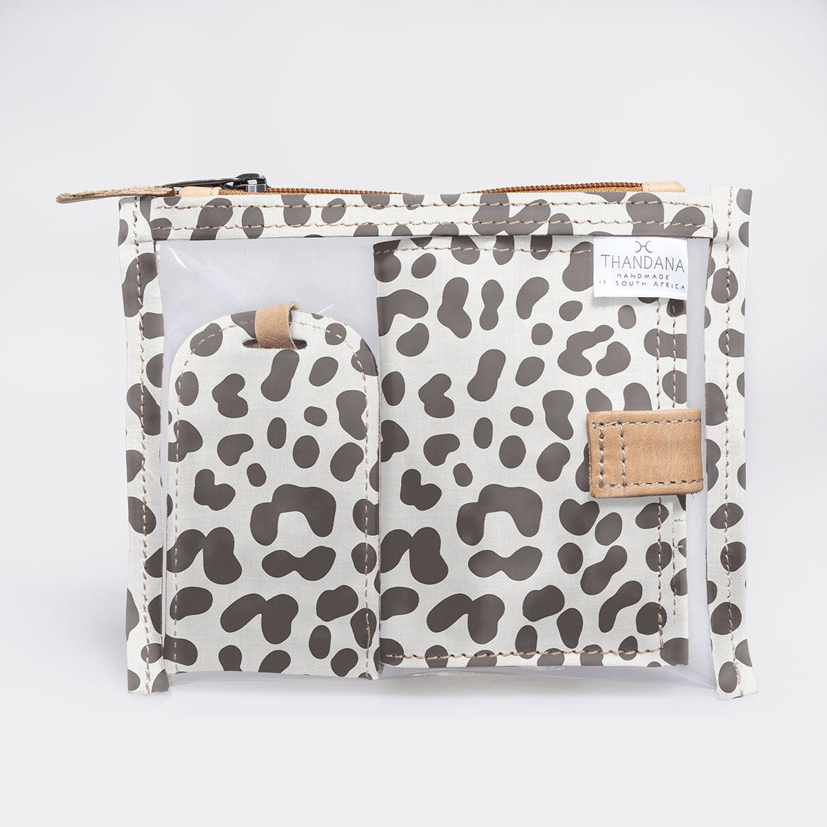 Travel Set | Laminated Fabric with Genuine Leather | Corporate Cheetah - White Travel Set by Thandana