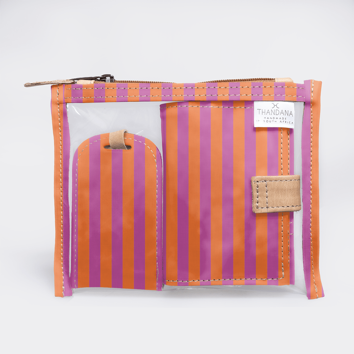 Travel Set | Laminated Fabric with Genuine Leather | Corporate Linear - Preppy Travel Set by Thandana