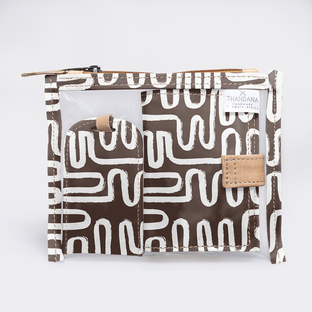 Travel Set | Laminated Fabric with Genuine Leather Geo - Black Travel by Thandana