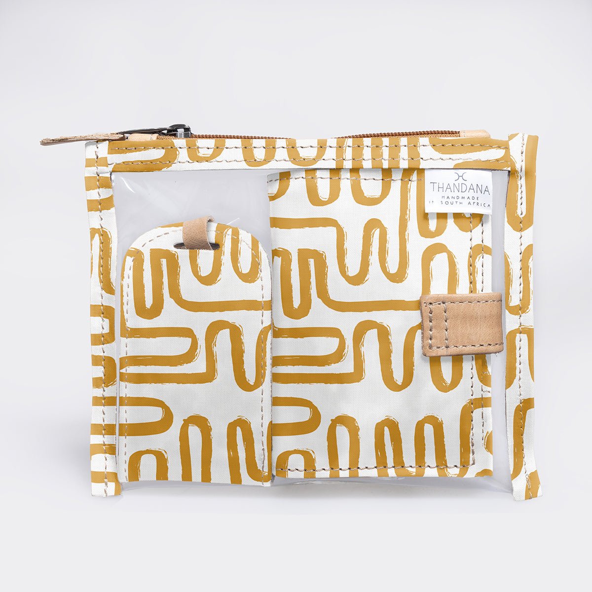 Travel Set | Laminated Fabric with Genuine Leather Geo - Sand Travel by Thandana
