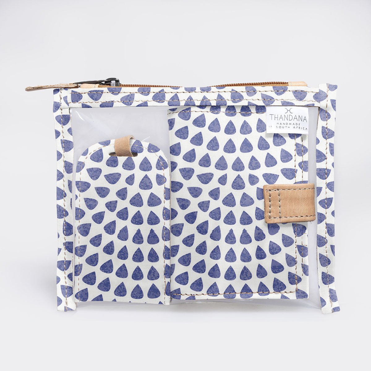 Travel Set | Laminated Fabric with Genuine Leather Scale Away with me - Dazzling Blue Travel by Thandana