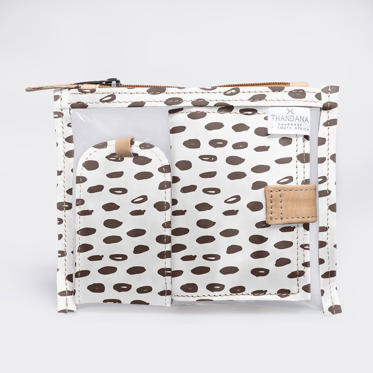 Travel Set | Laminated Fabric with Genuine Leather Seeds - White Travel by Thandana