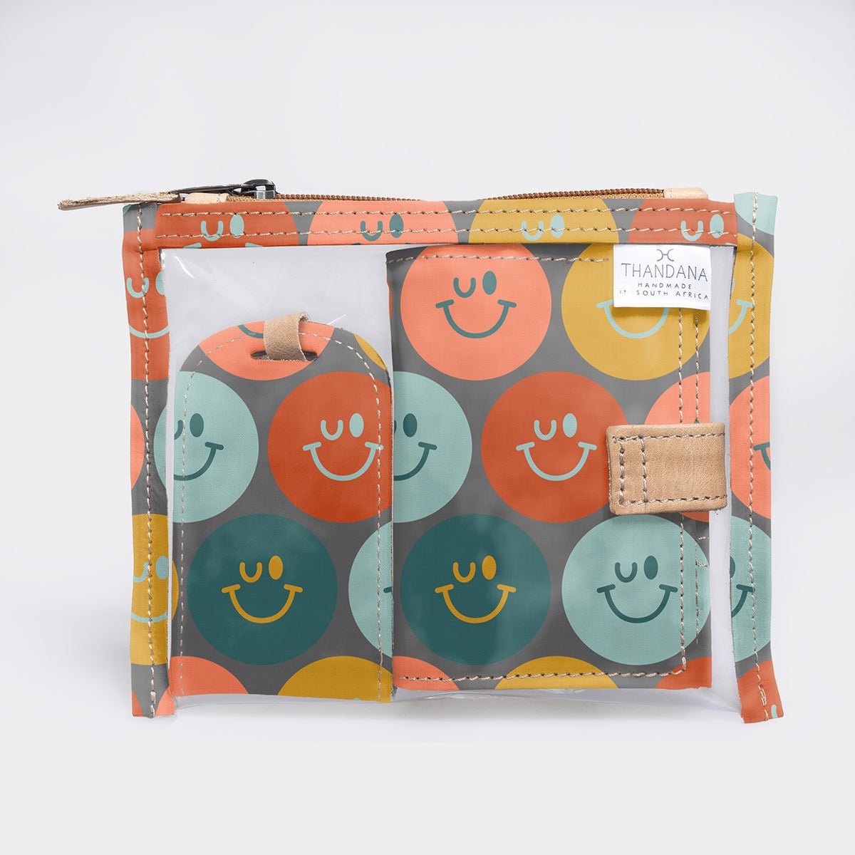 Travel Set | Laminated Fabric with Genuine Leather Smiley - Jet Travel by Thandana