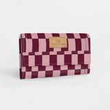 Travel Wallet | Laminated Fabric Checkmate - Cherry / Chunky Zip Travel Wallet Fabric by Thandana