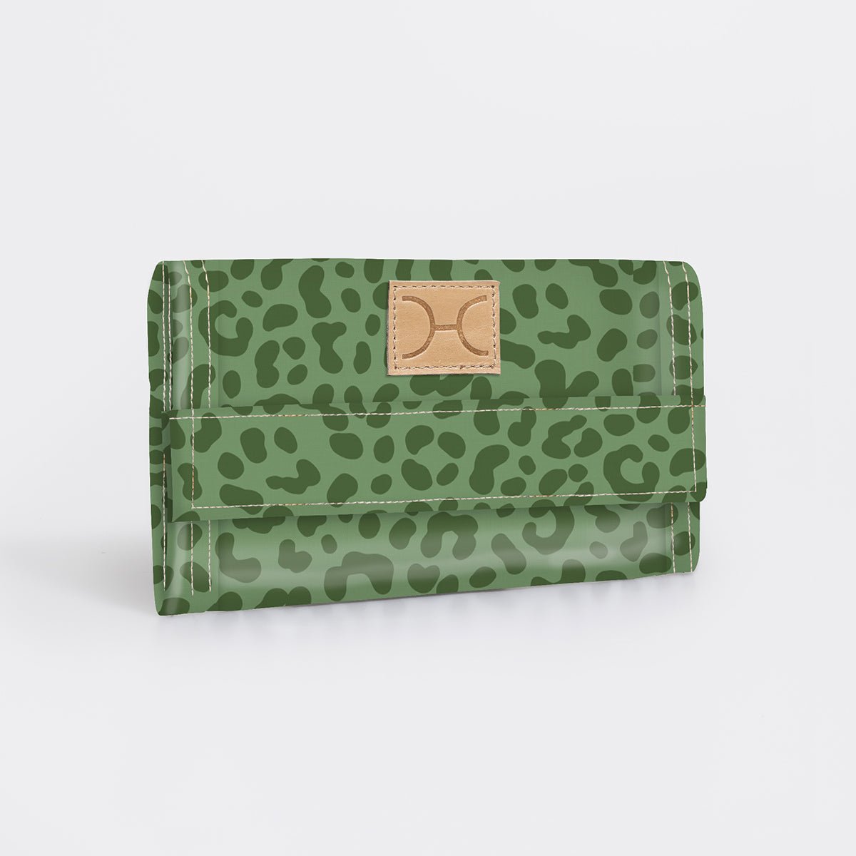 Travel Wallet | Laminated Fabric Cheetah - Olive / Chunky Zip Travel Wallet Fabric by Thandana