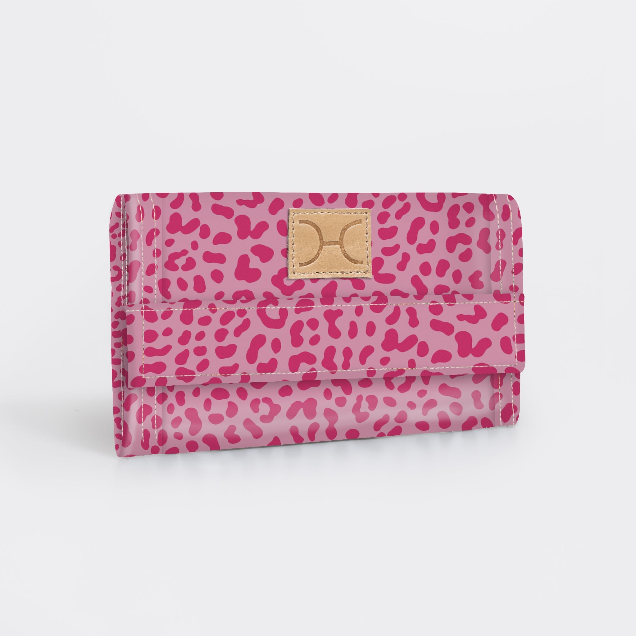 Travel Wallet | Laminated Fabric Cheetah - Pink / Chunky Zip Travel Wallet Fabric by Thandana
