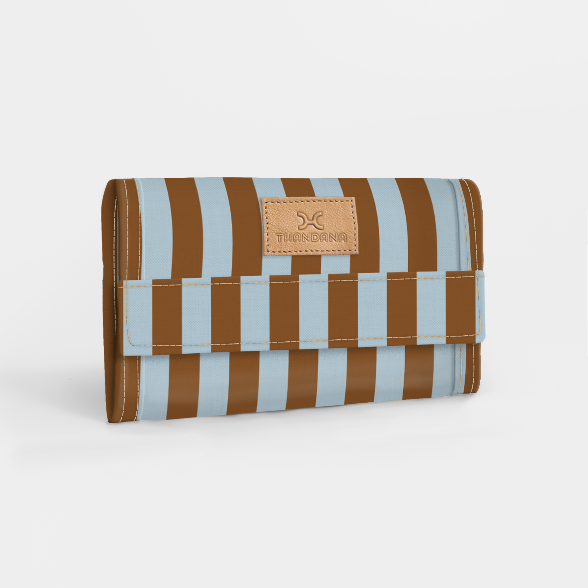 Travel Wallet | Laminated Fabric Coastal Stripe - Blue / Chunky Zip Travel Wallet Fabric by Thandana