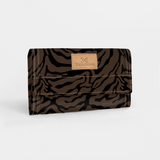 Travel Wallet | Laminated Fabric Nomad Stripe - Coffee / Chunky Zip Travel Wallet Fabric by Thandana