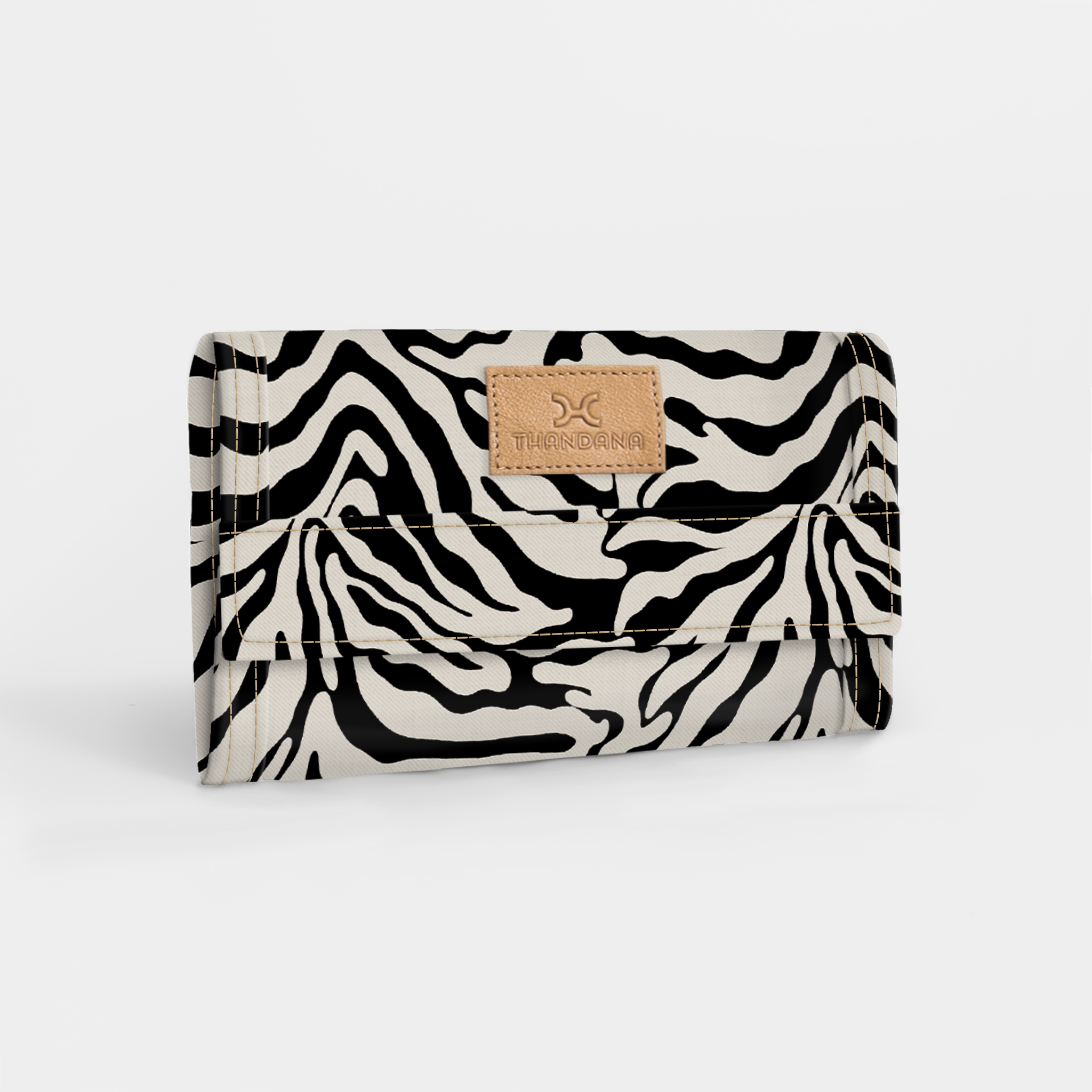 Travel Wallet | Laminated Fabric Nomad Stripe - Pitch / Chunky Zip Travel Wallet Fabric by Thandana