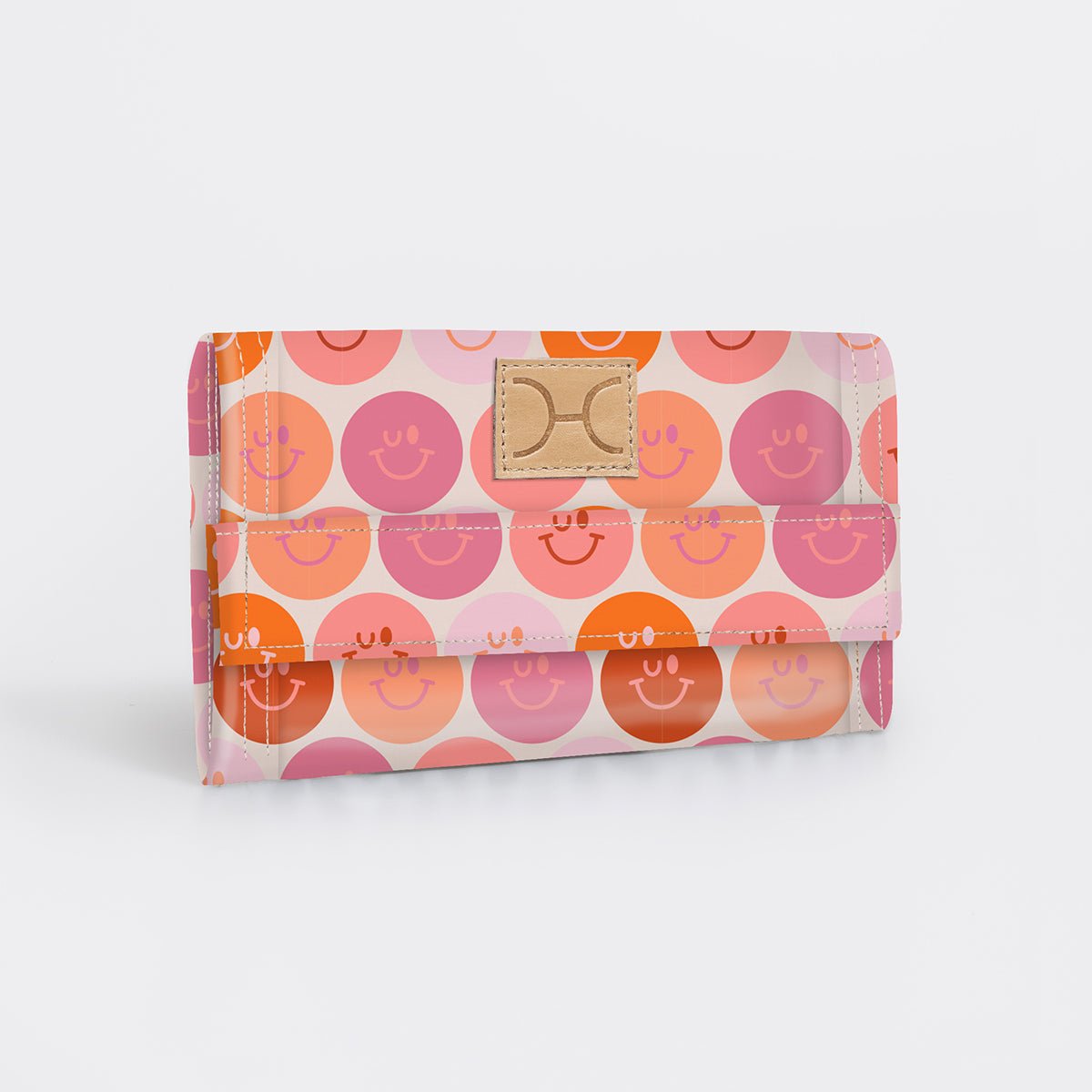 Travel Wallet | Laminated Fabric Smiley - Blush / Chunky Zip Travel Wallet Fabric by Thandana