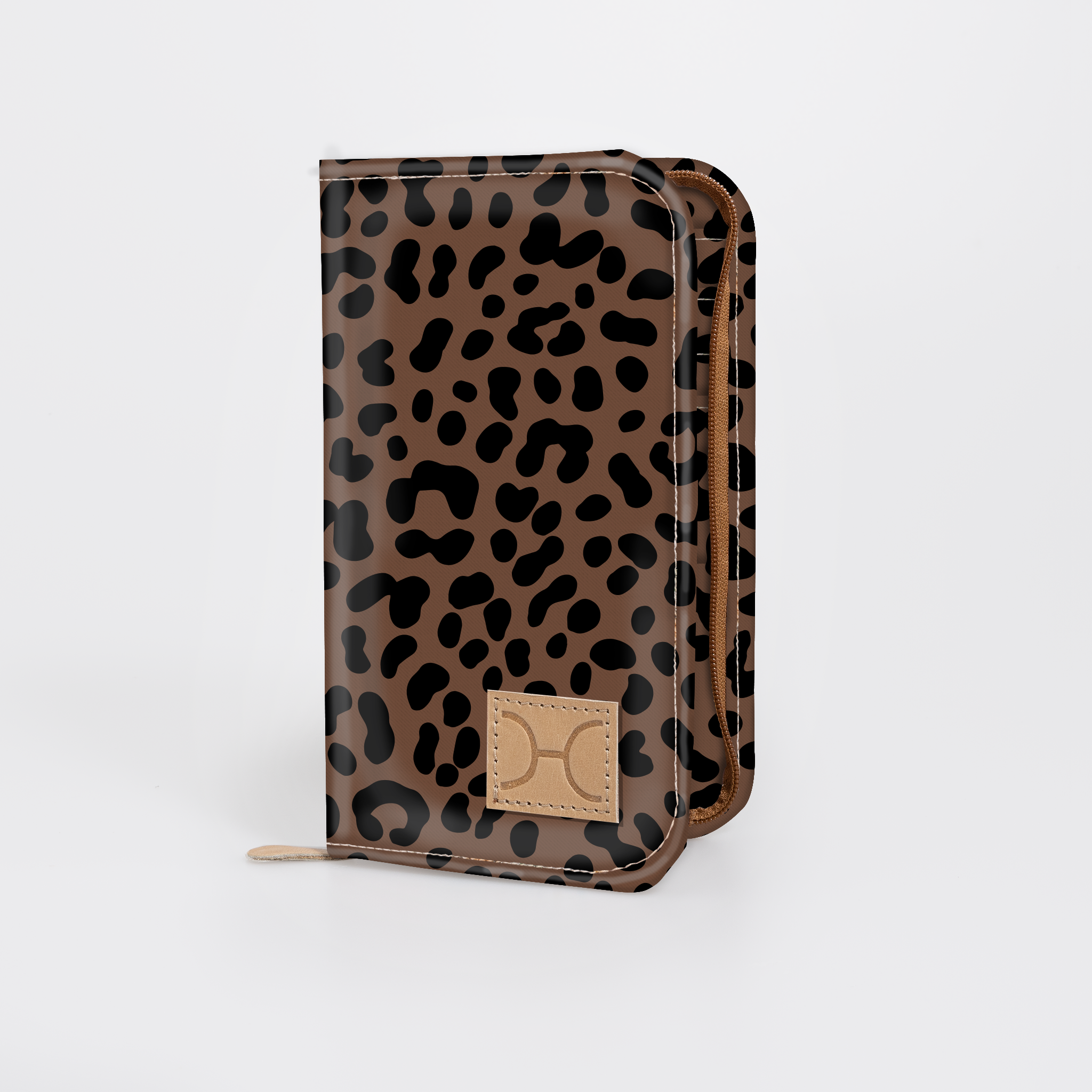 Travel Wallet Large | Laminated Fabric Cheetah - Coffee / Chunky Zip (new) Travel Wallet Fabric by Thandana