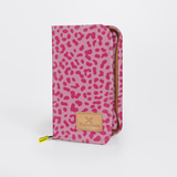 Travel Wallet Large | Laminated Fabric Cheetah - Pink / Chunky Zip Travel Wallet Fabric by Thandana
