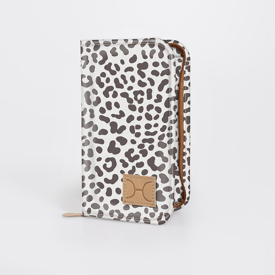 Travel Wallet Large | Laminated Fabric Cheetah - White / Chunky Zip Travel Wallet Fabric by Thandana