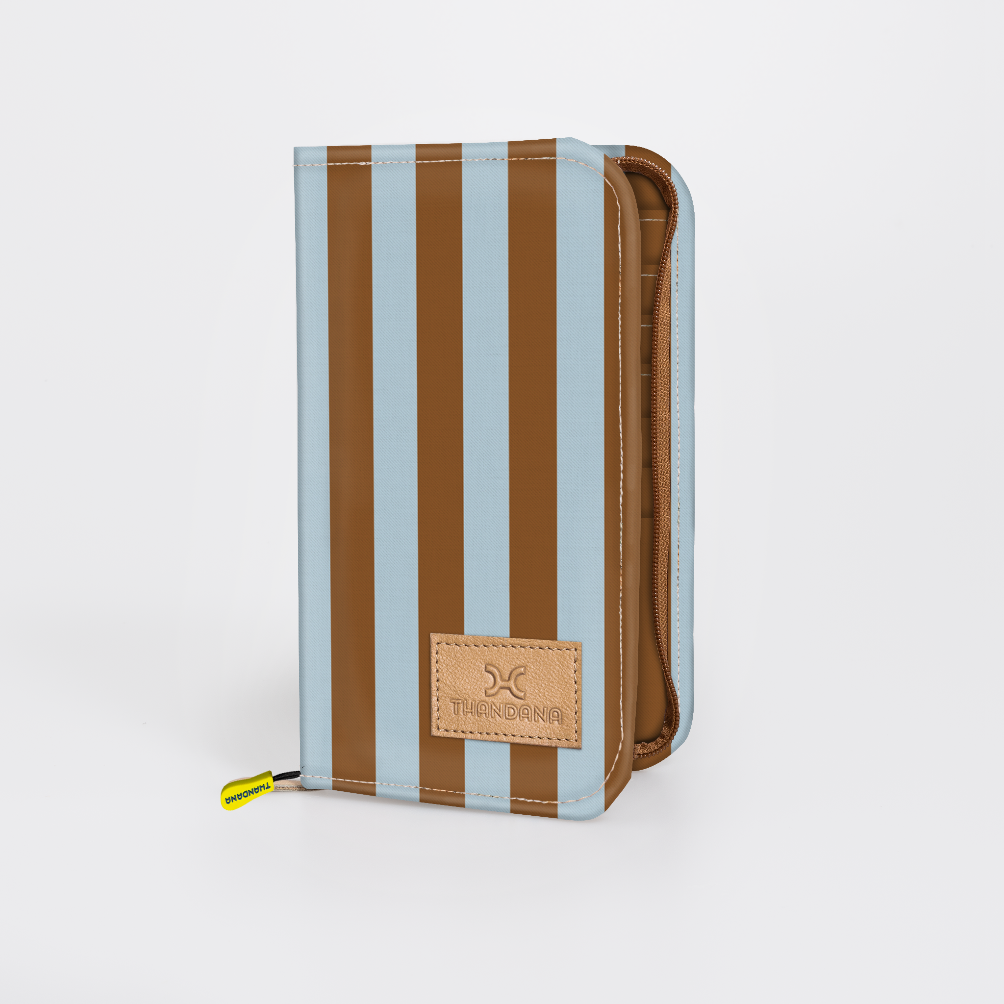 Travel Wallet Large | Laminated Fabric Coastal Stripe - Blue / Chunky Zip Travel Wallet Fabric by Thandana