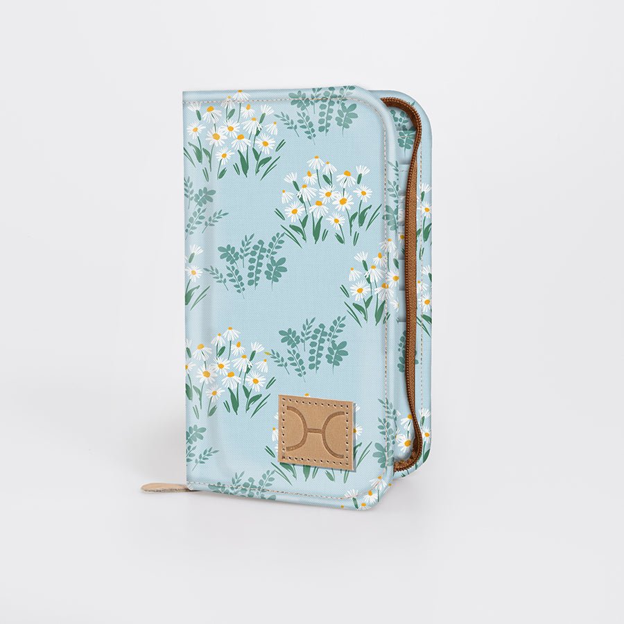 Travel Wallet Large | Laminated Fabric Crazy Daisy - Sage / Chunky Zip Travel Wallet Fabric by Thandana