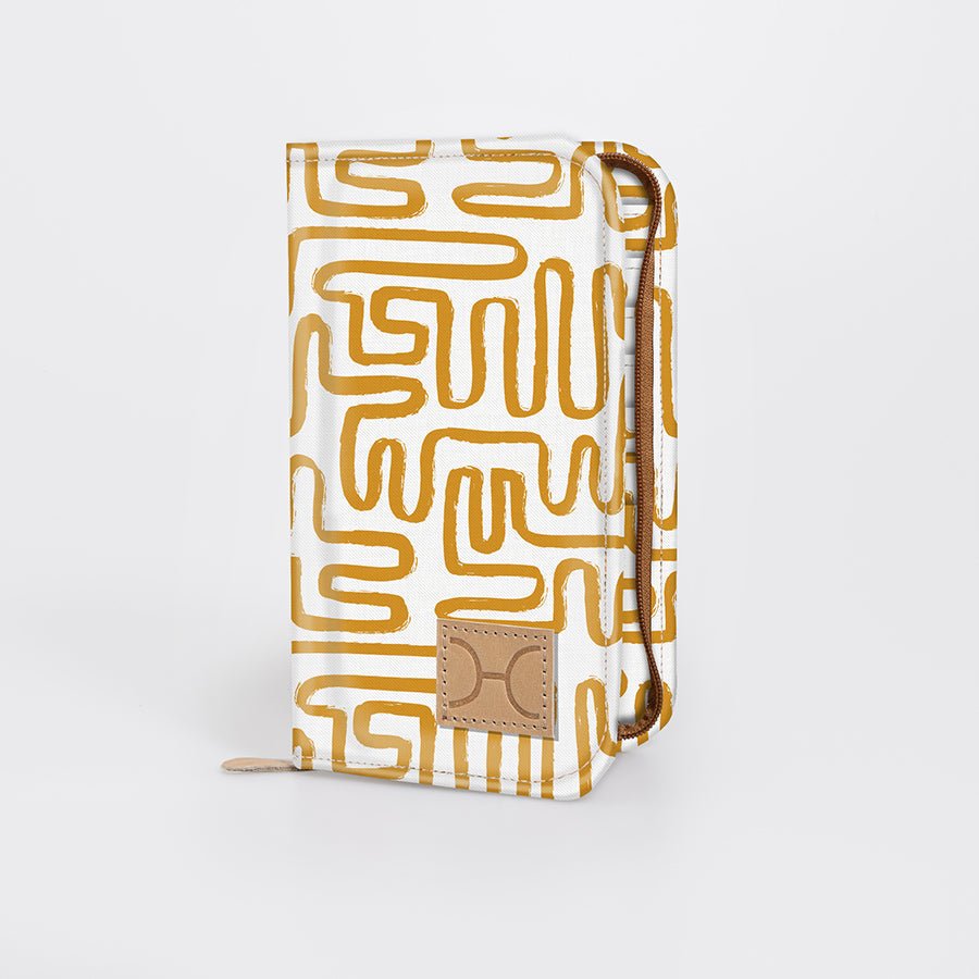 Travel Wallet Large | Laminated Fabric Geo - Sand / Chunky Zip Travel Wallet Fabric by Thandana