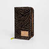 Travel Wallet Large | Laminated Fabric Nomad Stripe - Coffee / Chunky Zip Travel Wallet Fabric by Thandana