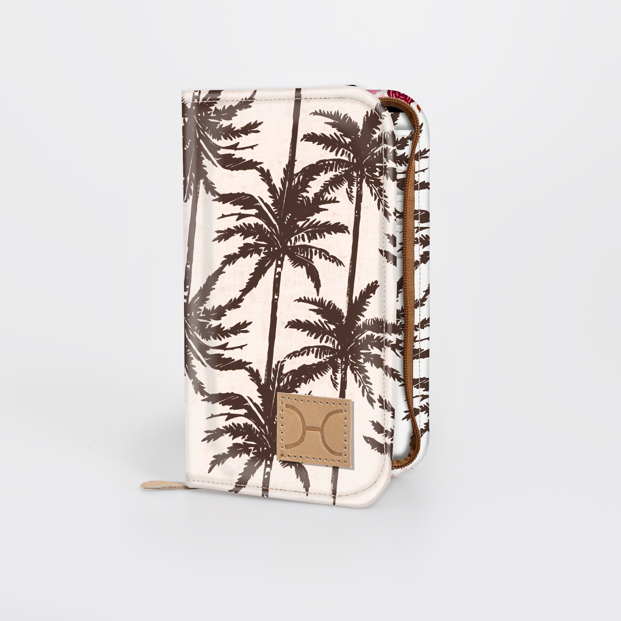 Travel Wallet Large | Laminated Fabric Palm - Neutral / Chunky Zip (new) Travel Wallet Fabric by Thandana