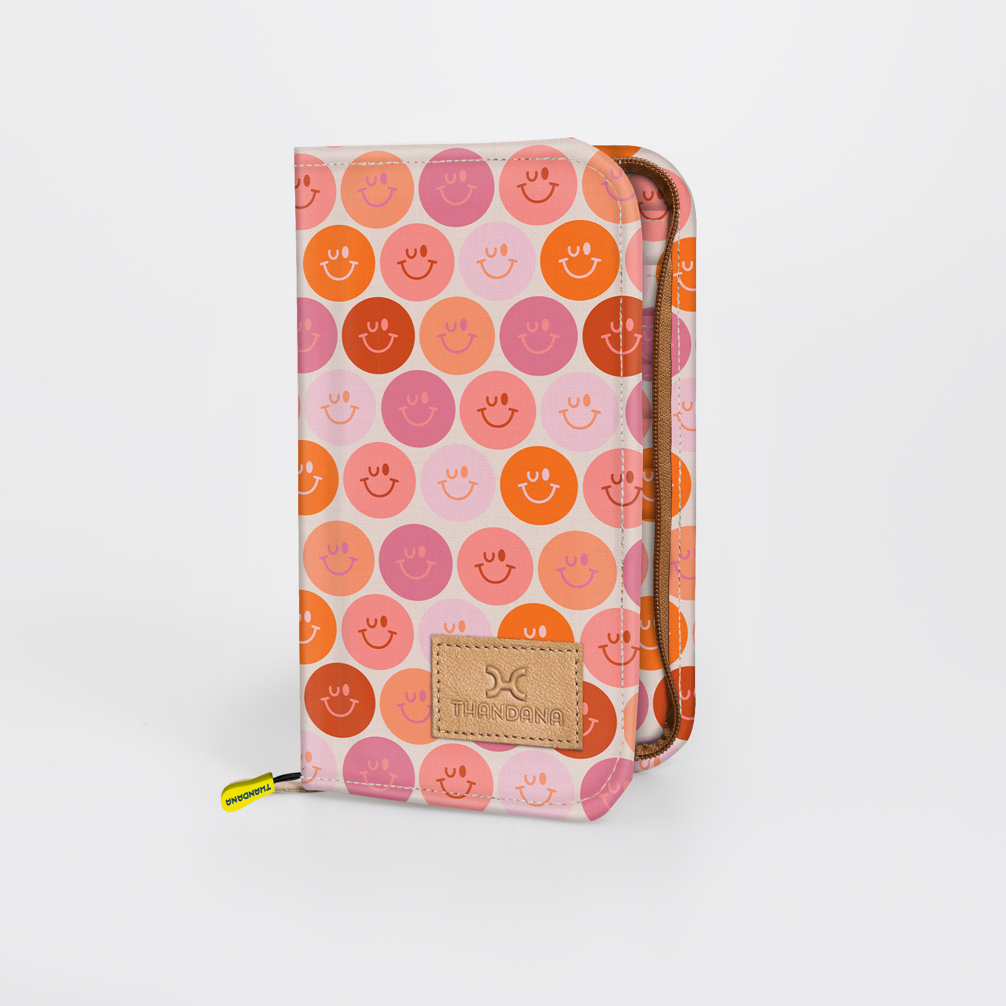 Travel Wallet Large | Laminated Fabric Smiley - Blush / Chunky Zip Travel Wallet Fabric by Thandana