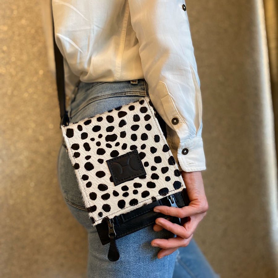 Urban Cellphone Sling | Faux Fur Genuine Leather Black Leather & Cheetah White / Gunmetal (default) Pouch by Thandana