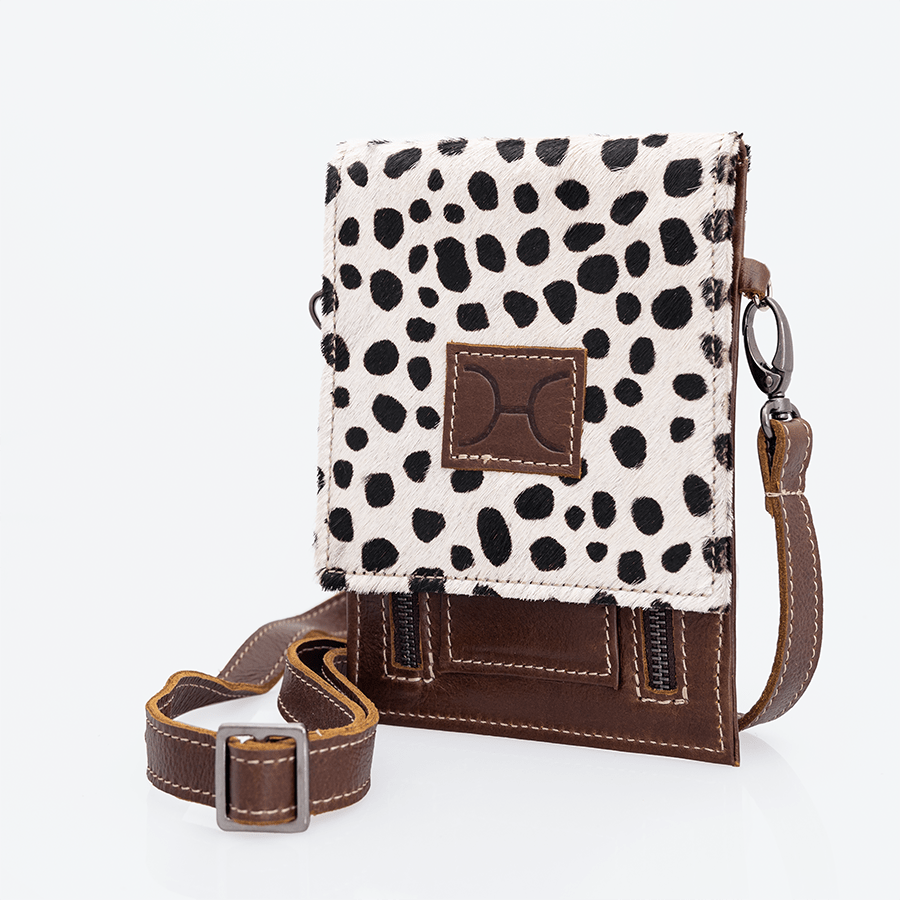 Urban Cellphone Sling | Faux Fur Genuine Leather Tobac Leather & Cheetah White / Gunmetal (default) Pouch by Thandana